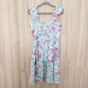 Crown & Ivy Womens Dress Size L Multicolor Floral Smocked Ruffle Mini Cottage